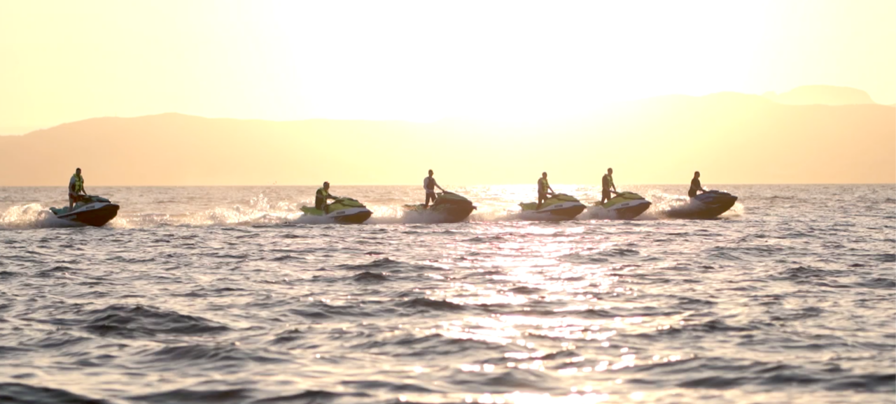 group enjoying a sunset Jetski tour in mallorca